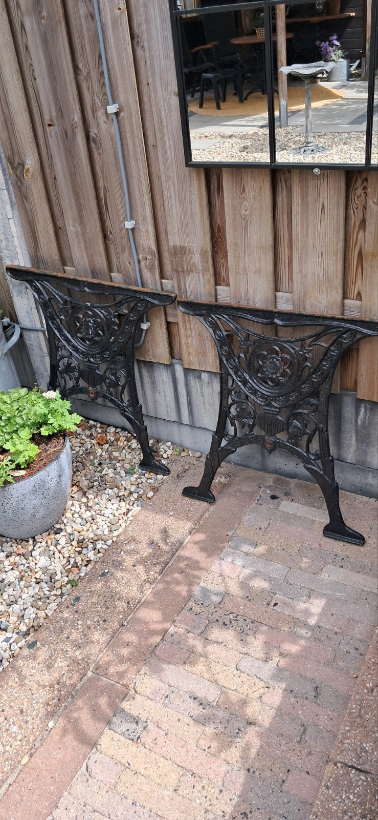 Gietijzeren onderstel/ zijkanten om tuintafel te maken, Tuin en Terras, Tuinbanken, Ophalen, Gebruikt, Metaal