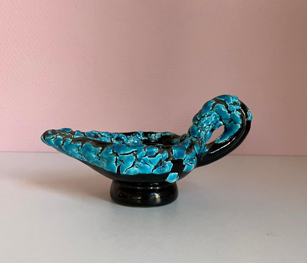Vintage Vallauris kandelaar blauw zwart keramiek, Ophalen of Verzenden