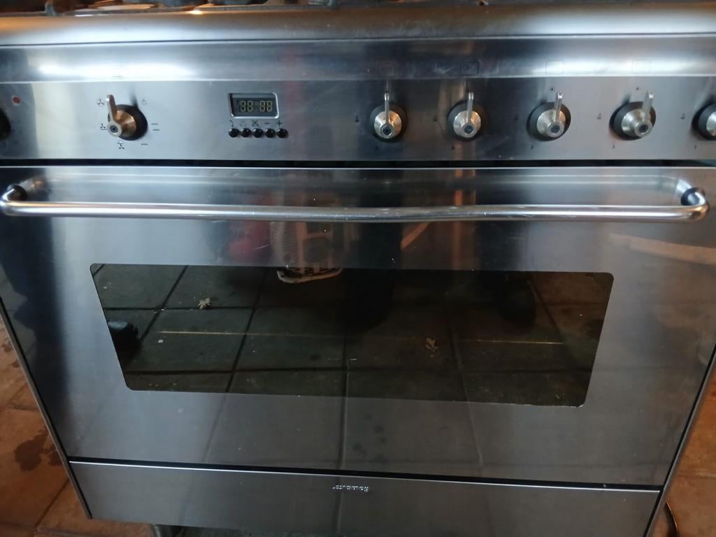 5-pits gasfornuis met 6-functie oven - RVS, Ophalen, Gebruikt, Gas, 90 tot 95 cm