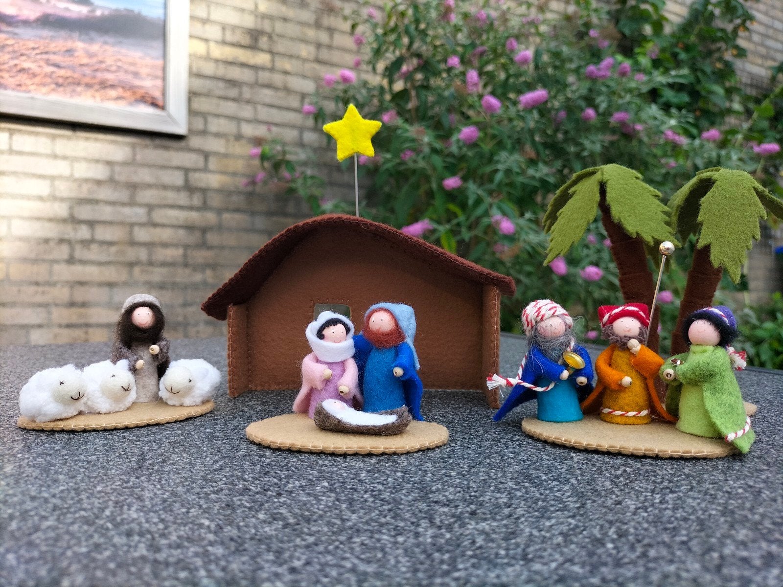 handgemaakte vilten kerststal, Ophalen of Verzenden, Nieuw, Figuurtje(s), Wolvilt