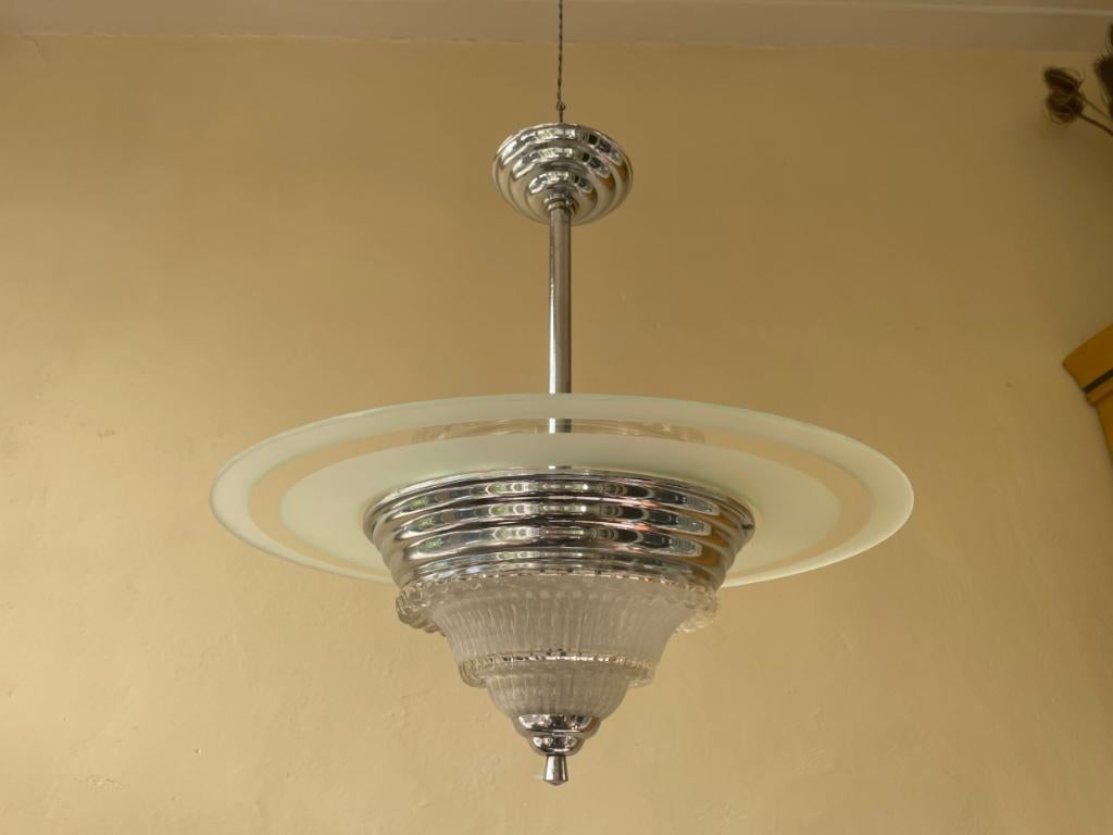 Lamp Hanglamp Schijflamp art deco 1930 Frans, Ophalen of Verzenden