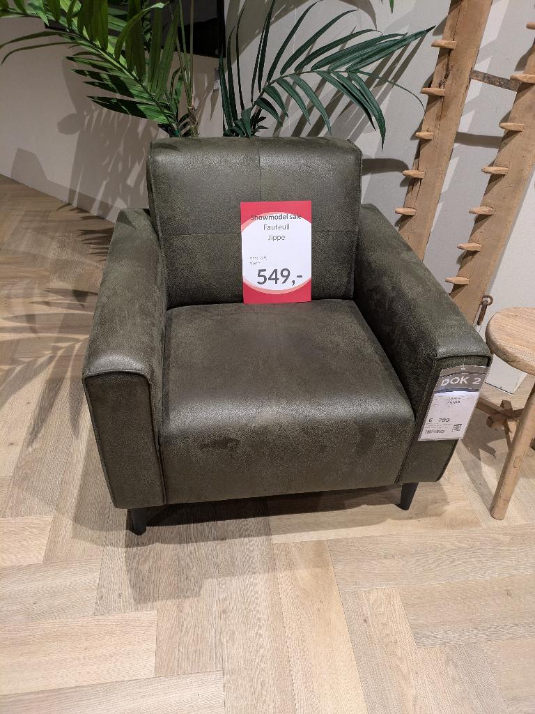 OPRUIMING SHOWROOMSET GROENE BANK STOEL EN HOCKER, Ophalen, MODERN, Nieuw, 75 tot 100 cm