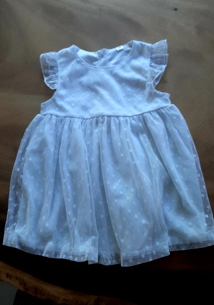 Feest jurkje Doop Bruiloft baby 68 Wit tule en satijn look, Kinderen en Baby's, Babykleding | Maat 68, Zo goed als nieuw, Meisje