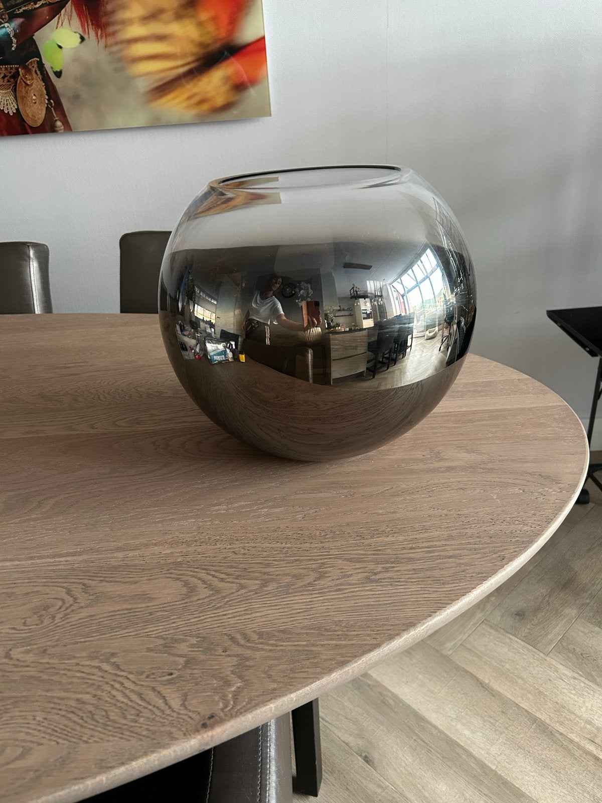Grote glazen vaas met spiegelend effect, Huis en Inrichting, Woonaccessoires | Vazen, Ophalen, Geschikt voor droogbloemen, Zilver