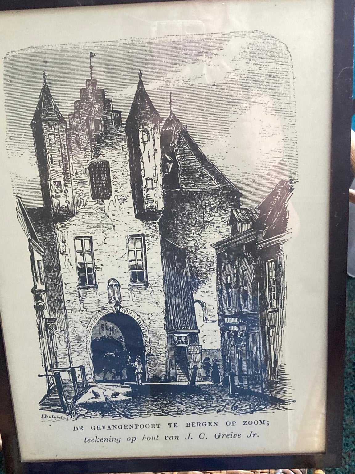 Antieke prent: de gevangenpoort te Bergen op Zoom, Ophalen