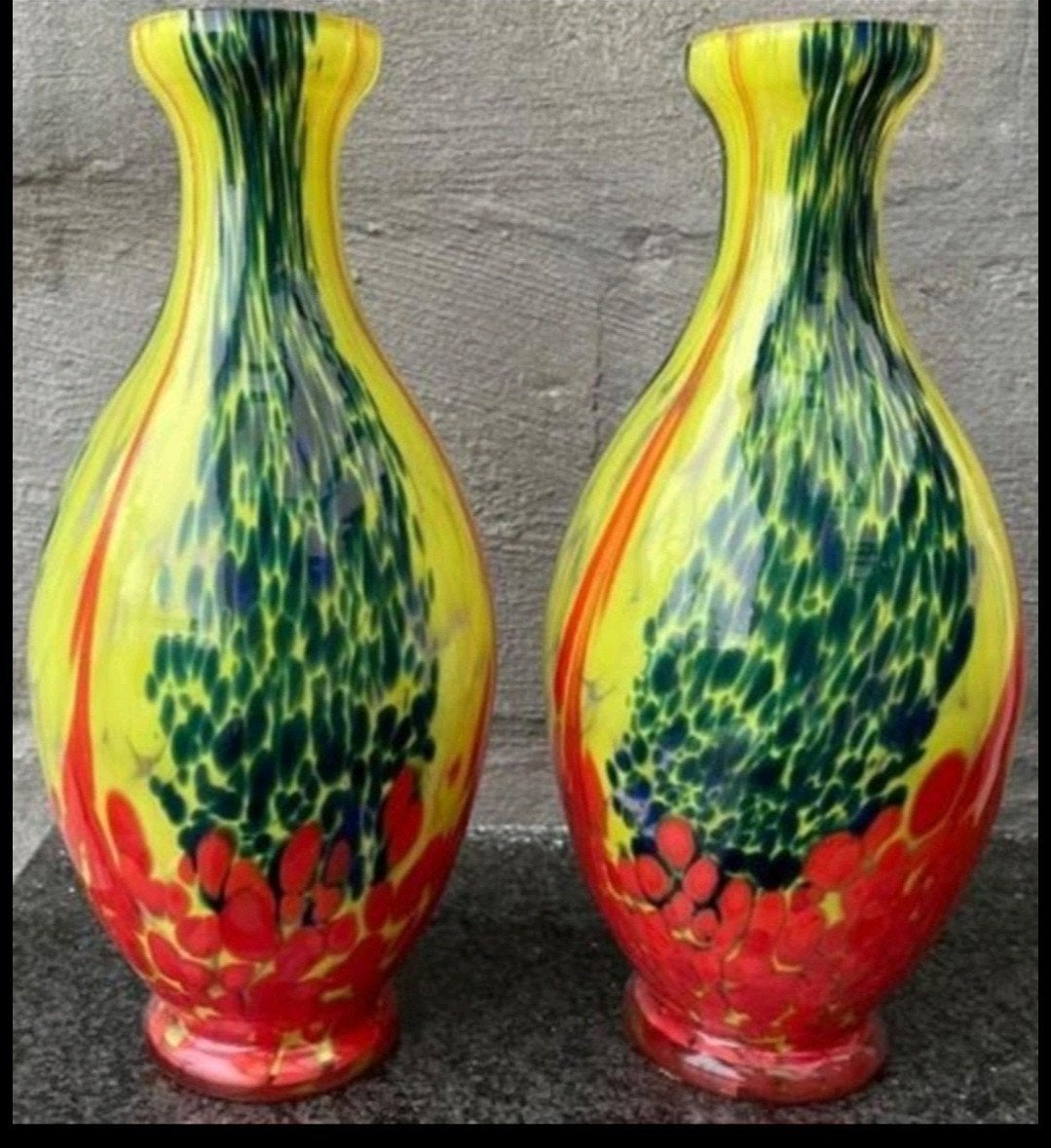 Uniek Koppel  Art Deco Vazen - Verreries de Scailmont (45cm), Ophalen, Geel, Glas