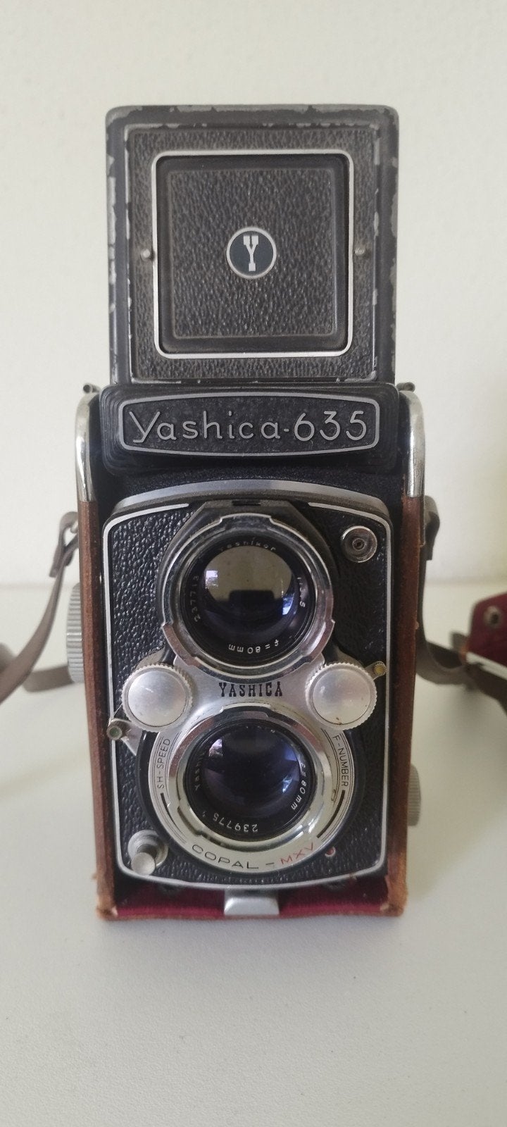 Vintage Yashica-635 camera met leren tas, Ophalen, Gebruikt, Compact, Overige Merken