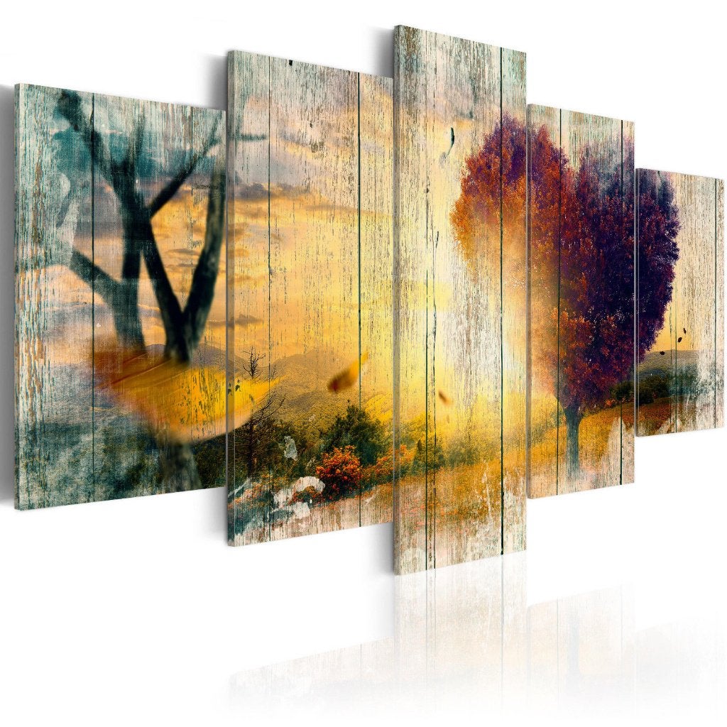 775 Hart Sunset Natuur 5 Luik Canvas Schilderij 200x100cm, Ophalen of Verzenden, Nieuw, 125 cm of meer, Schilderij