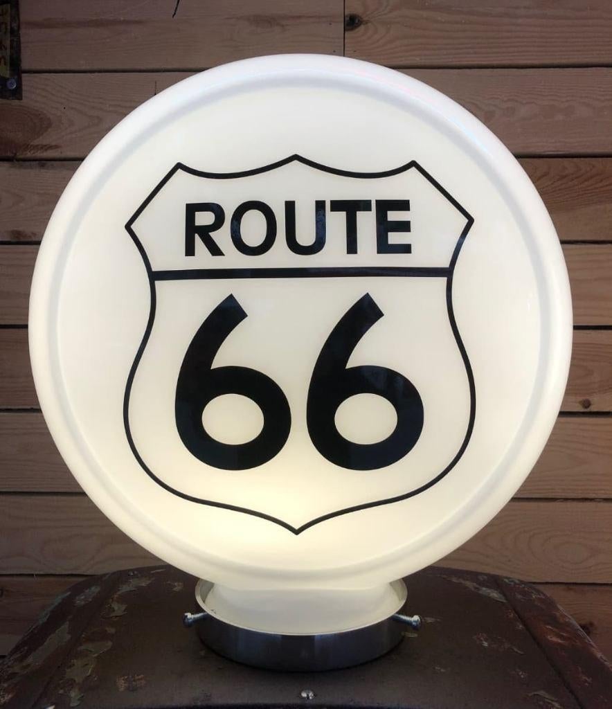 Glazen Route 66 dubbelzijdige globe benzine pomp decoratie, Gebruiksvoorwerp, Ophalen of Verzenden, Zo goed als nieuw, Info@americansaleshop.nl