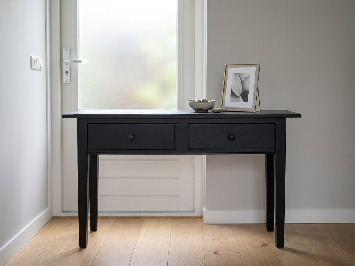 Zwarte Side Tafel met Lades - Zwart, gebruikssporen, Ophalen, Gebruikt, 100 tot 150 cm, Overige houtsoorten