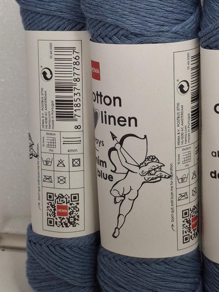 Hema Cotton Linen Denim Blue garen (20 bollen), Hobby en Vrije tijd, Breien en Haken, Ophalen of Verzenden, Nieuw, Breien of Haken