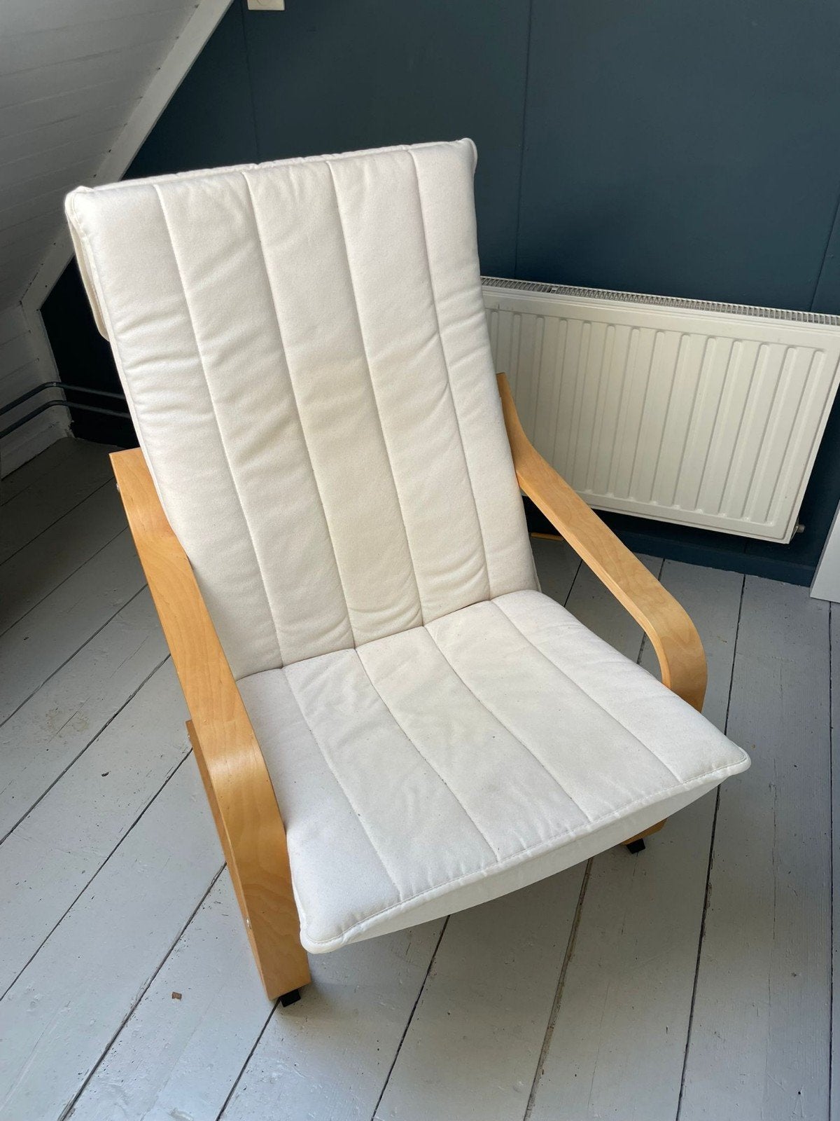 Comfortabele stoel Ikea POÄNG met wasbare kussenhoes, Huis en Inrichting, Ophalen, Gebruikt, Wit, Stof