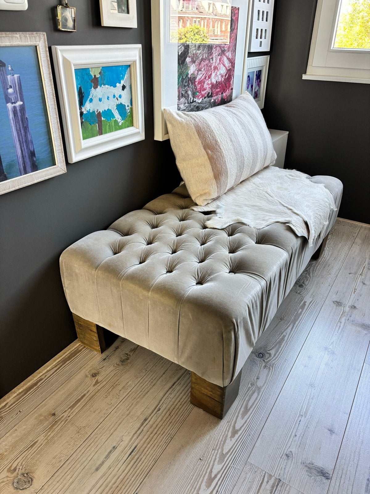 PTMD grijs/olijfgroen bankje, Ophalen, Gebruikt, Minder dan 75 cm, 150 tot 200 cm