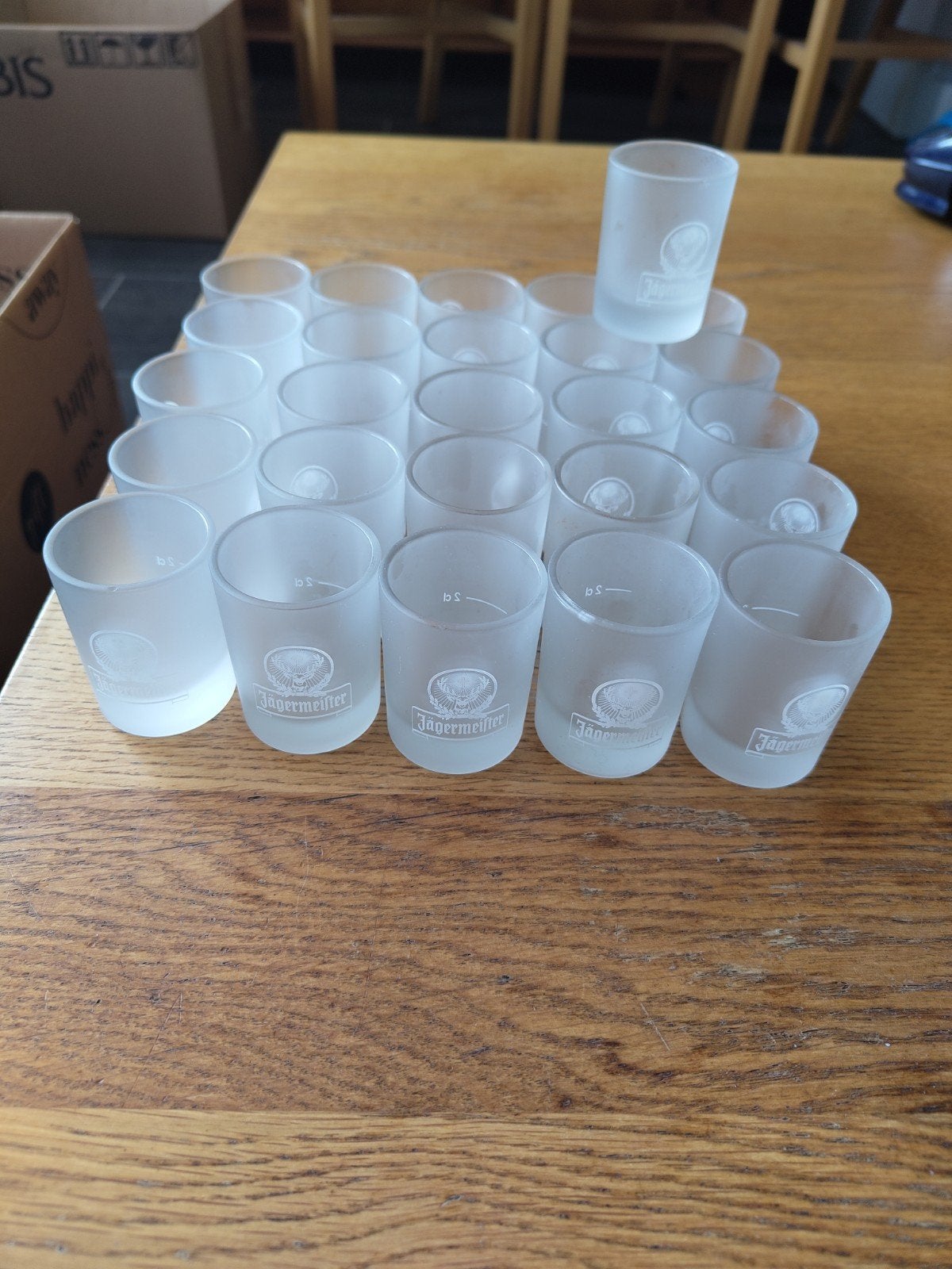 Jägermeister borrelglaasjes - set van 26 stuks, Huis en Inrichting, Ophalen, Wit, Overige merken, Glas