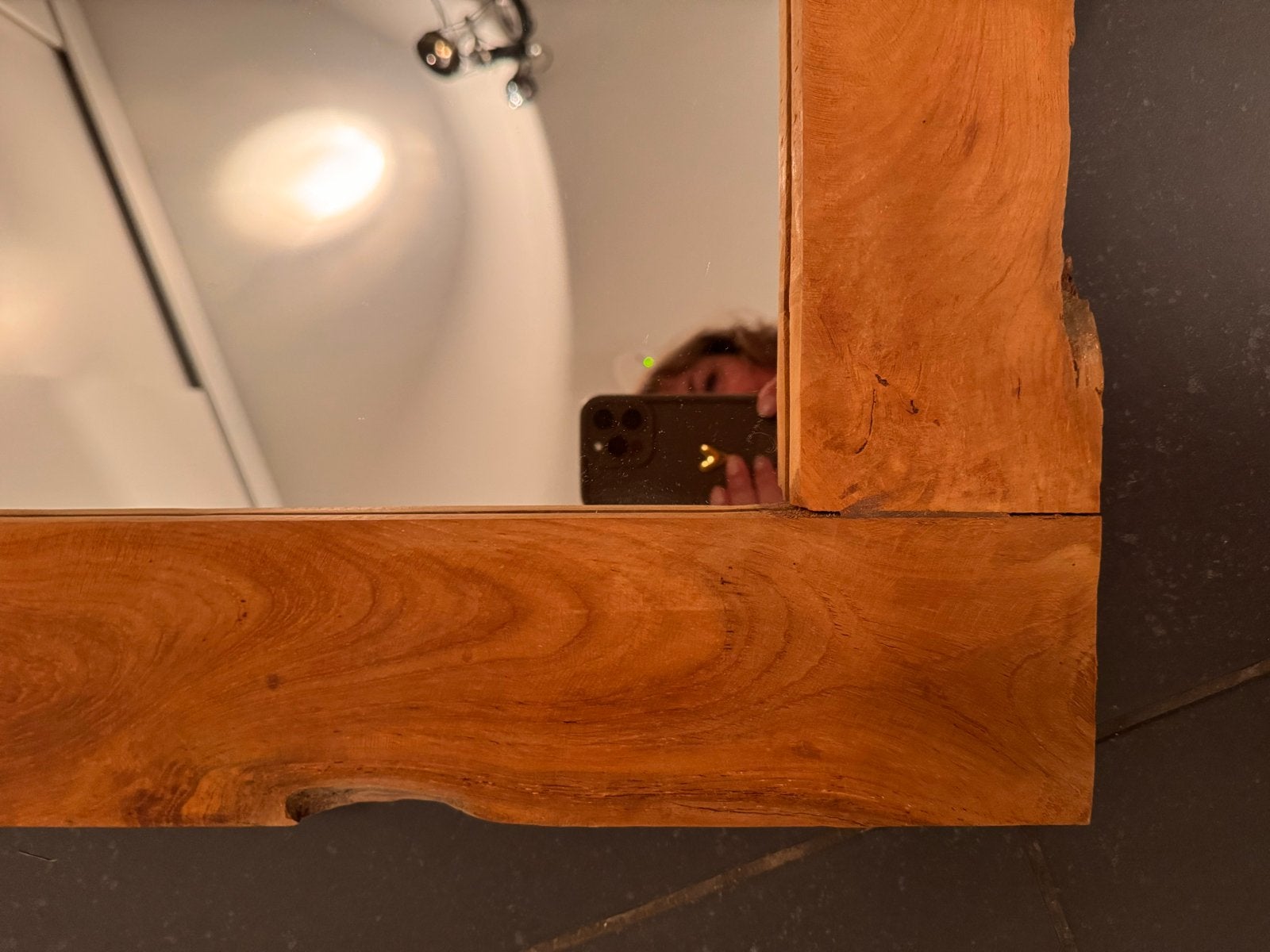 Houten spiegel met natuurlijke rand 50 x 50, Huis en Inrichting, Ophalen, Vierkant, Zo goed als nieuw, Minder dan 100 cm