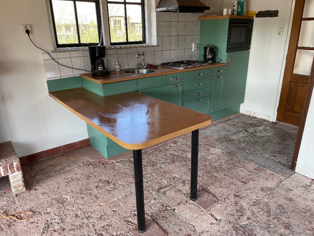 Keukenblok met tafel, Ophalen, Gebruikt, Enkelwandige keuken, Hout