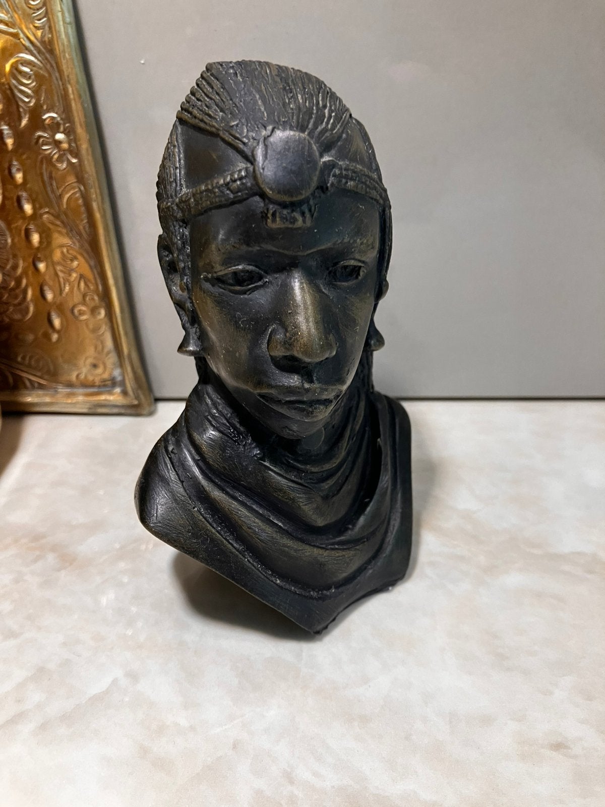 Bronskleurige buste Maasaikrijger, Antiek en Kunst, Ophalen of Verzenden