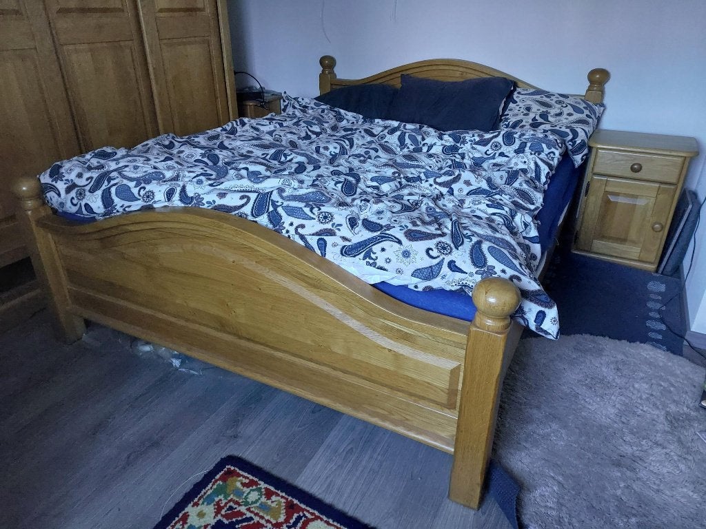 2 persoons blank eiken bed, Huis en Inrichting, Ophalen, Overige kleuren, Tweepersoons, Overige maten
