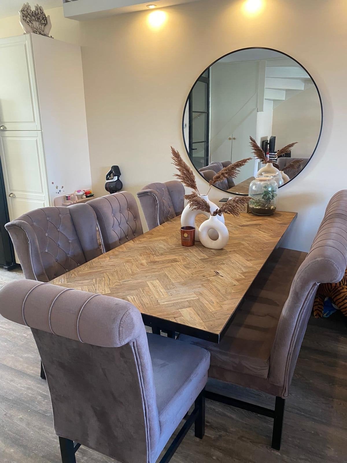 Eettafel visgraat hout, Huis en Inrichting, Tafels | Eettafels, Ophalen, Gebruikt, 50 tot 100 cm, Vijf personen of meer