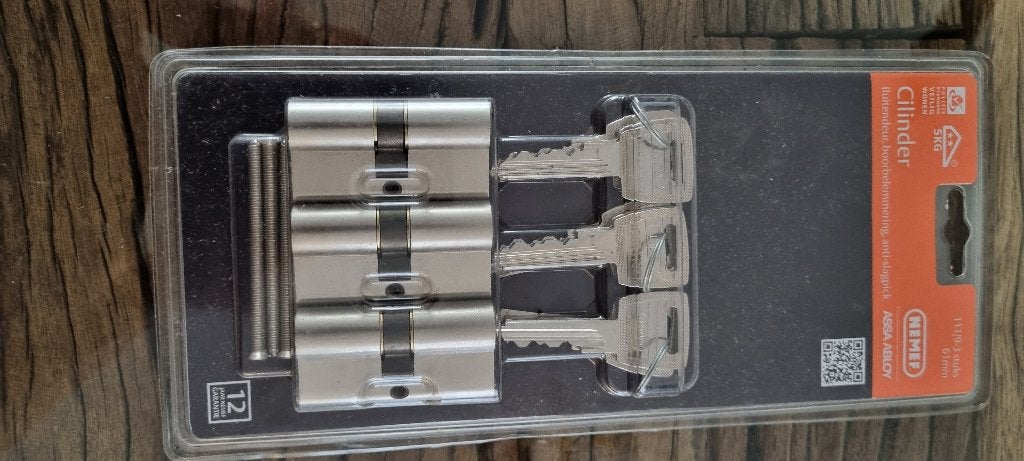 Nieuw cilinder Nemef 111/9 3 stuks 61 mm, Ophalen of Verzenden, Nieuw, Rvs, Slot