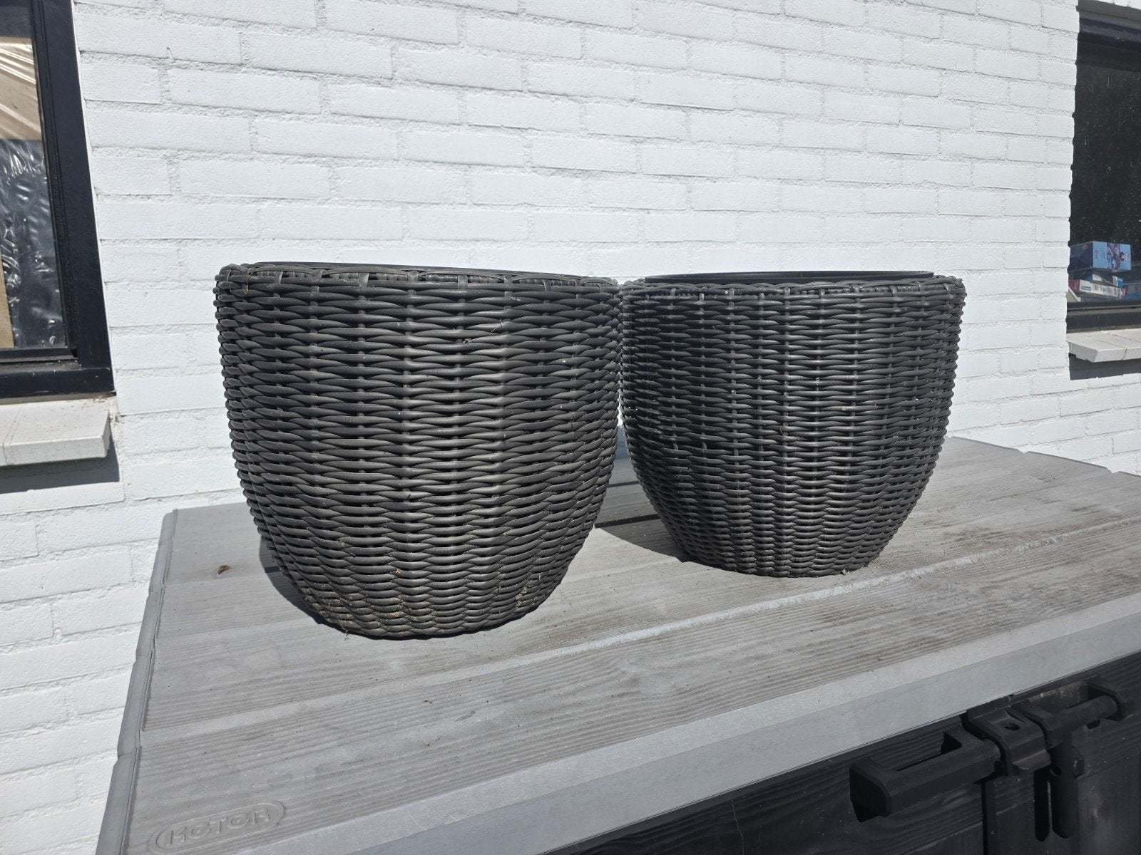3 Grote plantenbakken voor buiten - Wicker look, Tuin en Terras, Ophalen, Kunststof, Gebruikt, Minder dan 60 cm