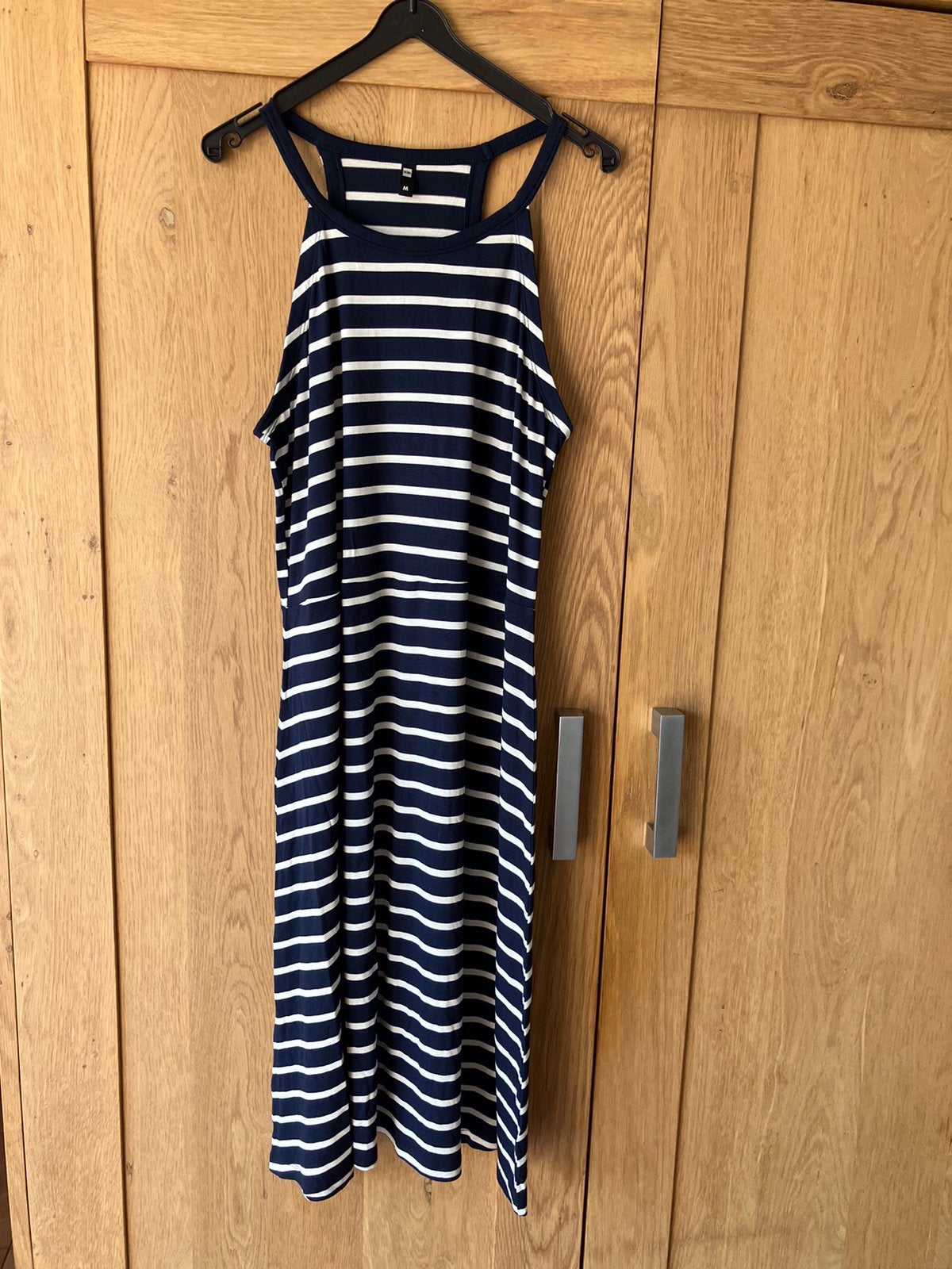 Nieuw=donkerblauw gestreepte lange zomerjurk=Hema/M, Maat 38/40 (M), Blauw, Nieuw, Ophalen of Verzenden