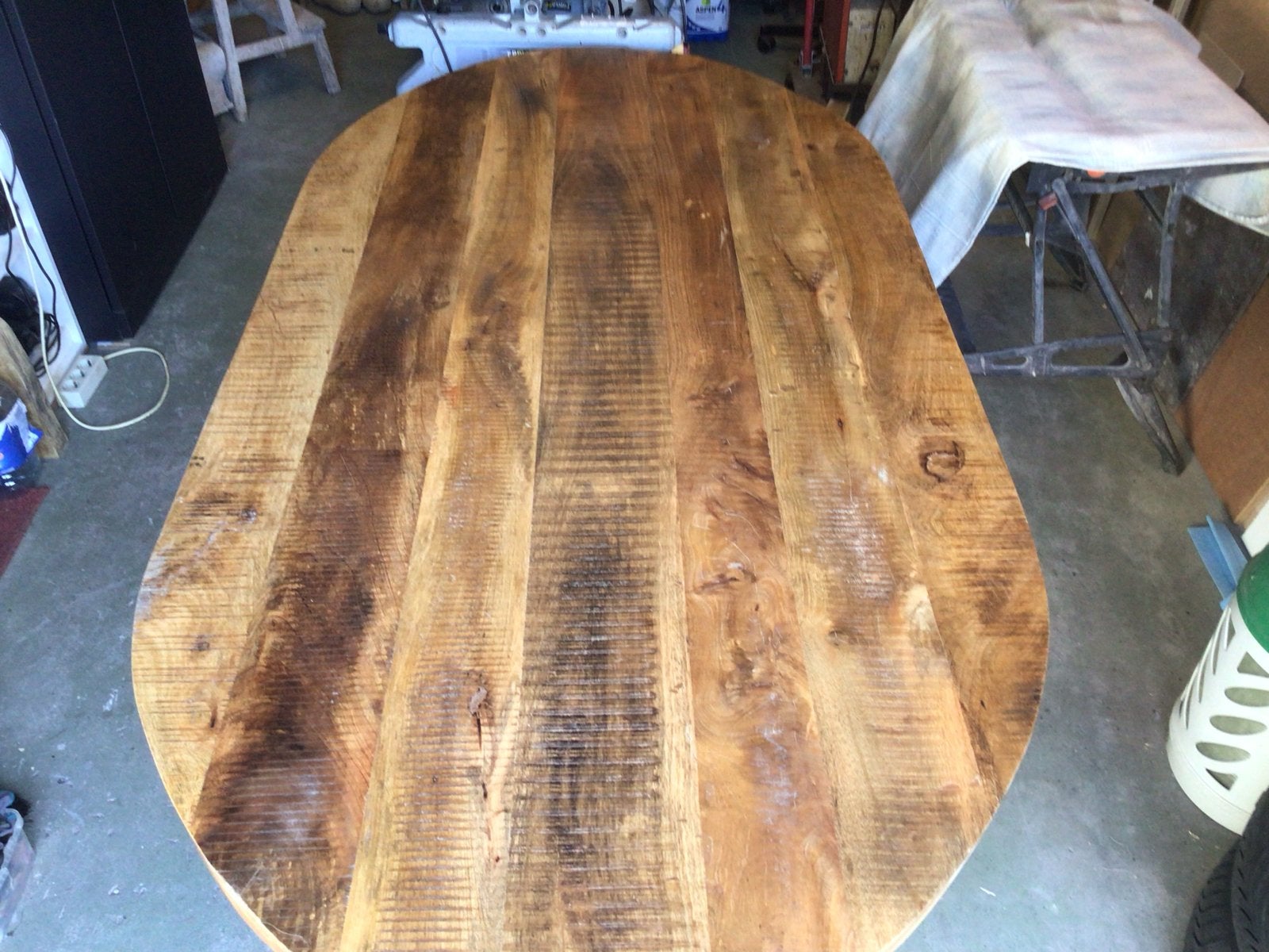 Massief houten eettafel met stalen kruispoot - 200x100 cm, Ophalen, 100 tot 150 cm, Zo goed als nieuw, 150 tot 200 cm
