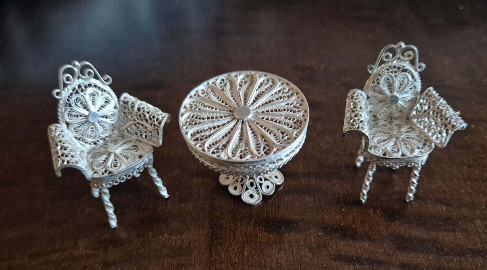 Italiaans Filigraan Zilver Miniatuur Tuinsetje - Jaren '50, Antiek en Kunst, Ophalen of Verzenden, Zilver