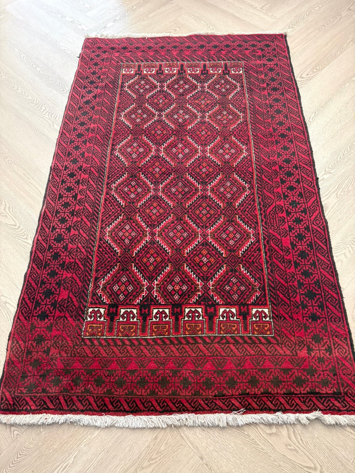 Vintage Afghaans Baluch tapijt 1960-1970 210110 cm, Ophalen, Gebruikt, 200 cm of meer, Crème