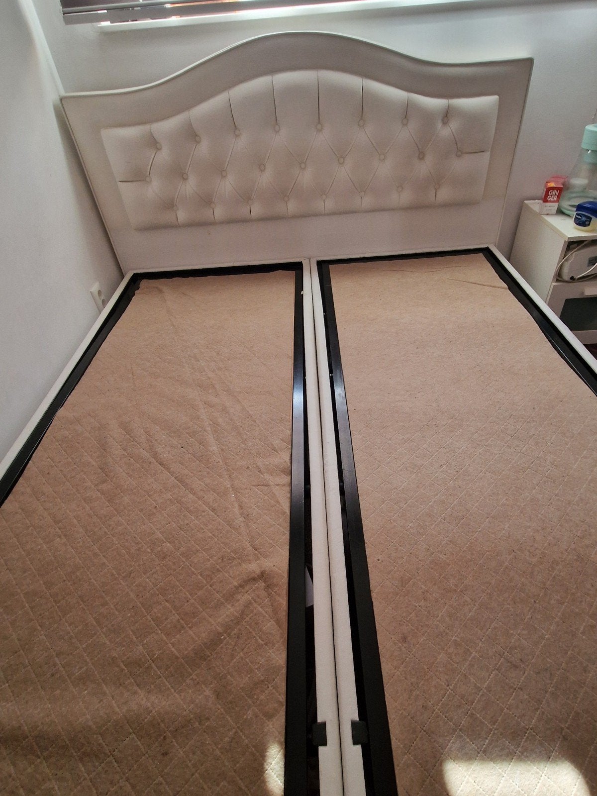 Tweepersoonsbed met opbergruimte boxspring, Overige materialen, Wit, Tweepersoons, Ophalen of Verzenden