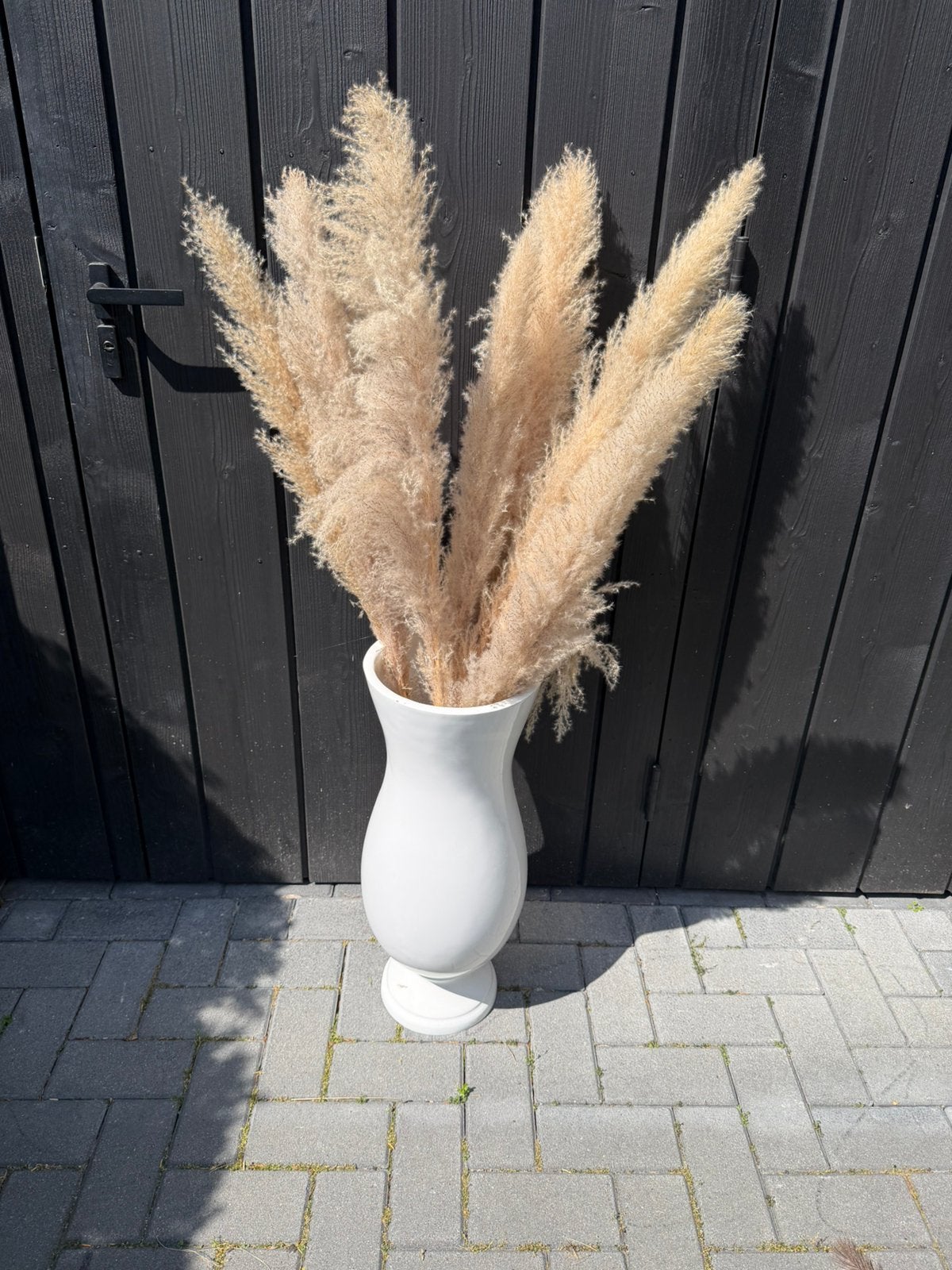 Kunstof bliemenvaas met pluimen., Ophalen, Gebruikt