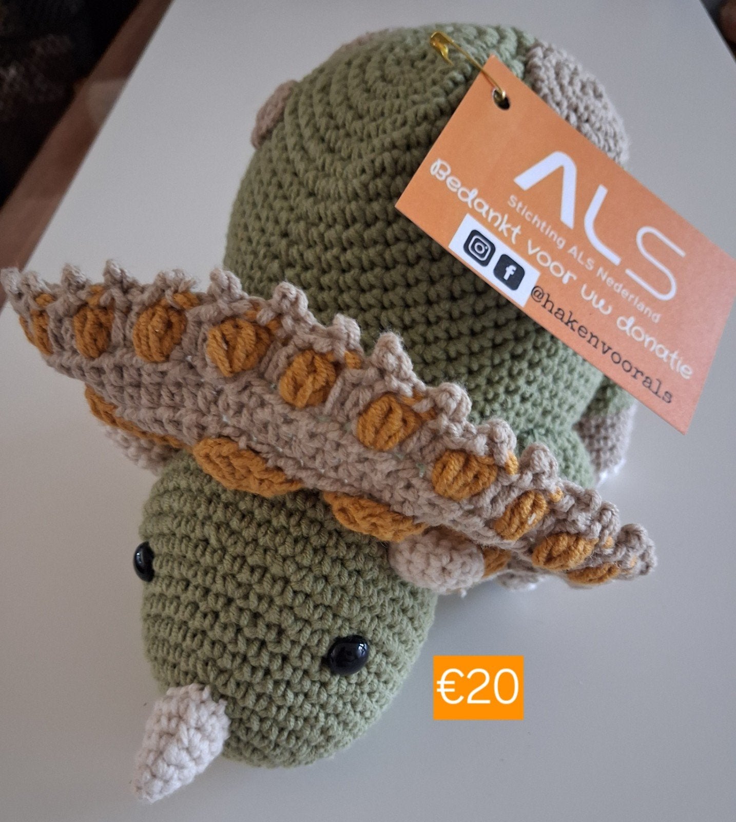 Gehaakte Triceratops Knuffel - Steun ALS Nederland, Groen, Overige merken, Nieuw, Ophalen of Verzenden