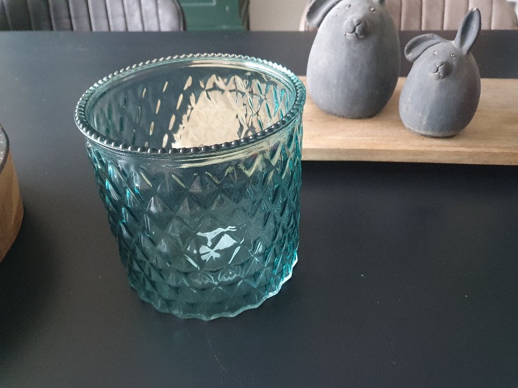 Windlicht blauw glas, *, Windlicht, Blauw, *