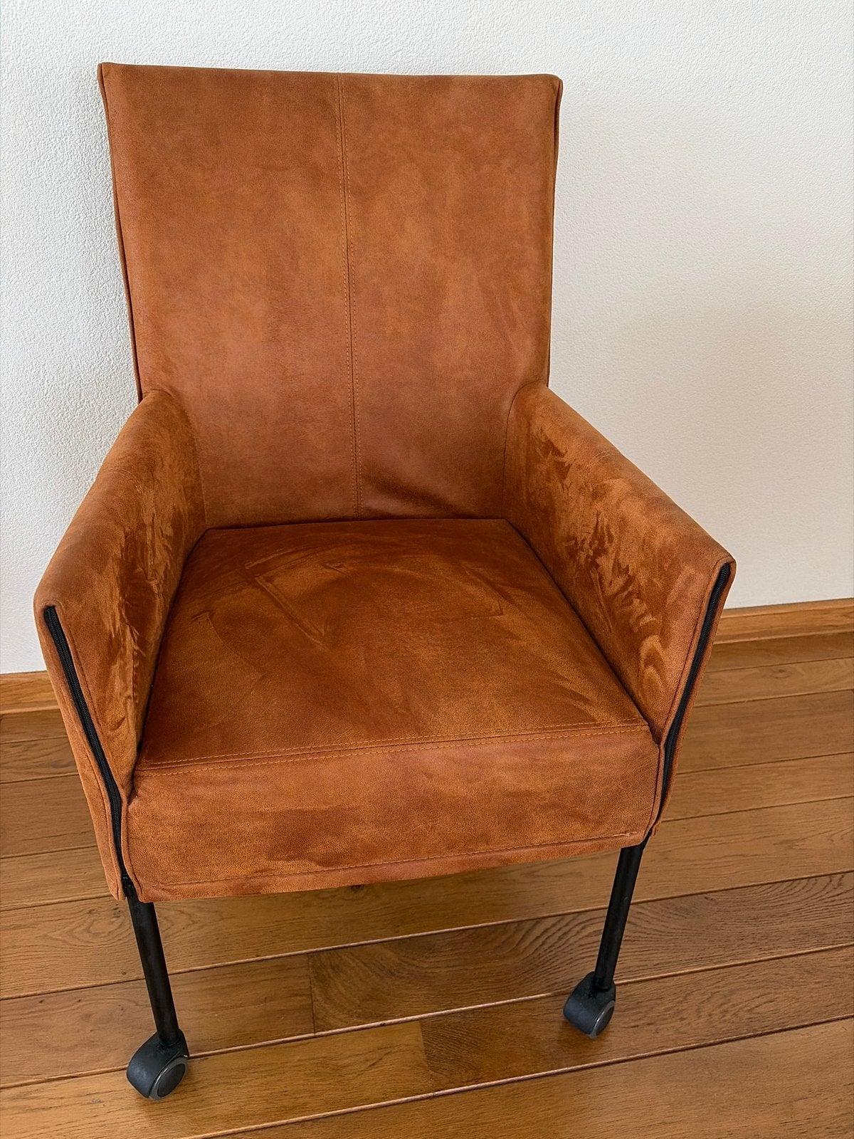 Set van 6 leren eetkamerstoelen met wieltjes, Huis en Inrichting, Stoelen, Ophalen, Gebruikt, Bruin, Leer
