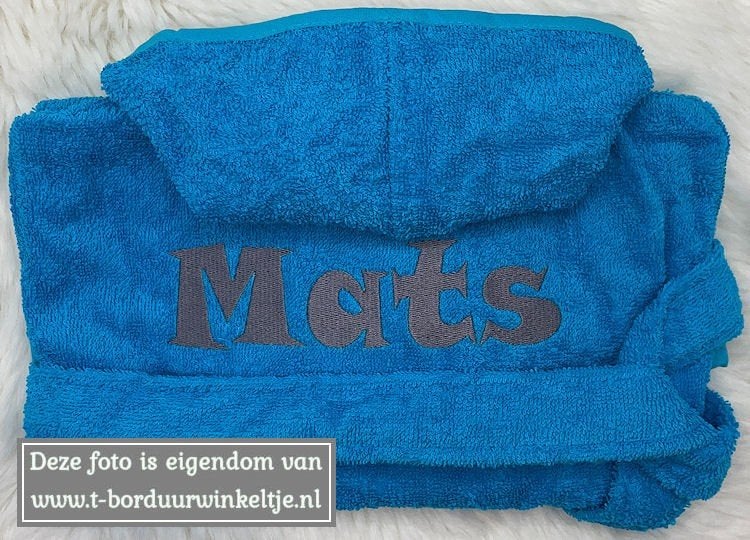 Badjas Turquoise geborduurd met naam (baby of kind, 5 maten), Ophalen of Verzenden, Nieuw, Kraamcadeau