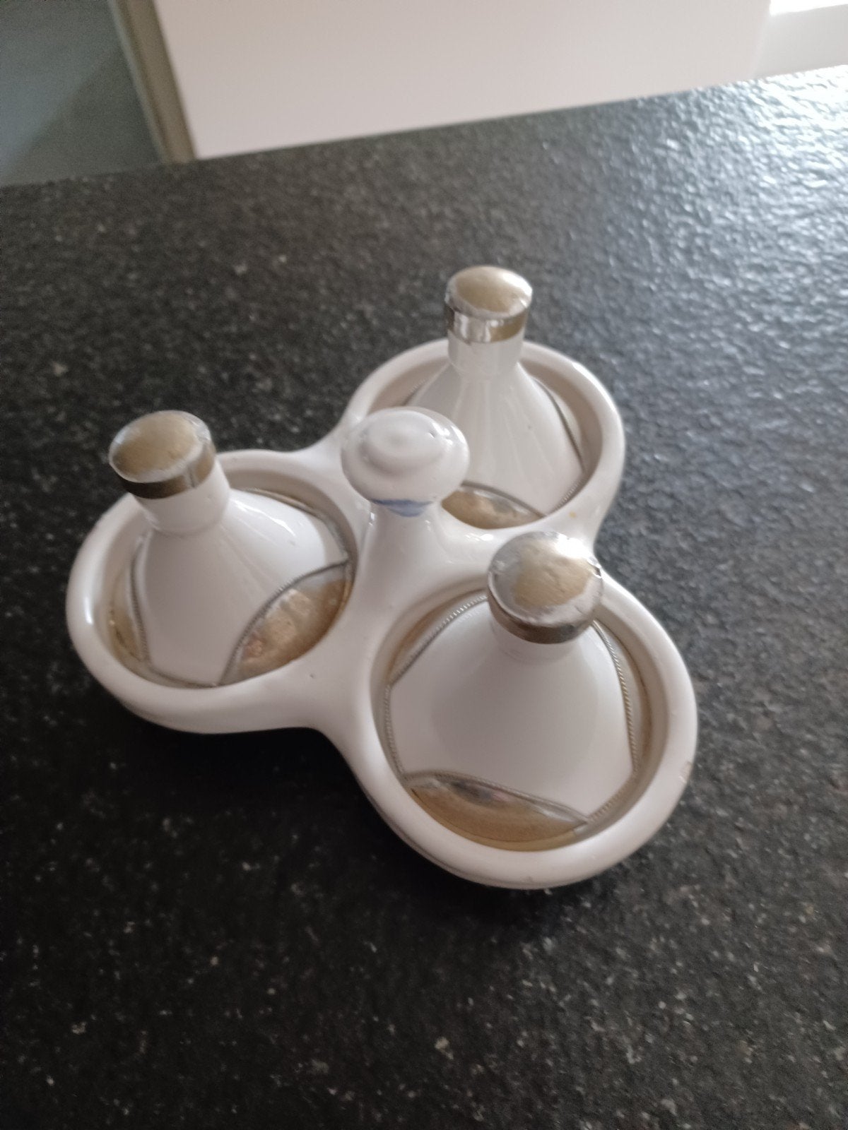 Vintage kruidenstel - Wit met Goudkleurige Details, Ophalen of Verzenden