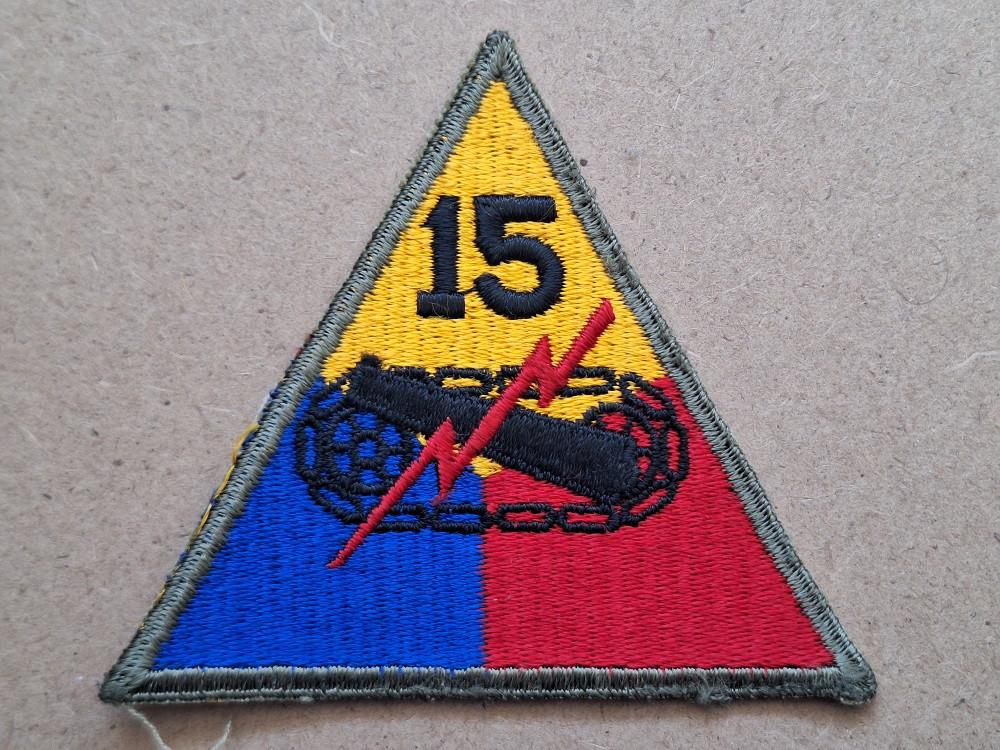 WWII US 15th Armored Division patch, Verzenden, Amerika, Embleem of Badge