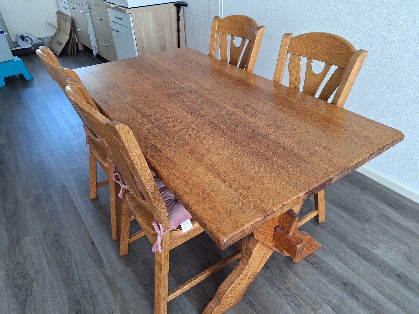 Oisterwijk eethoek met 4 stoelen., Ophalen, Gebruikt, 100 tot 150 cm, 50 tot 100 cm