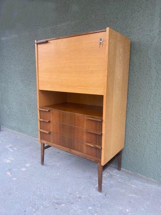 Vintage 1960 Secretaire met mooie brede Lade's en Vakjes, Ophalen of Verzenden, Gebruikt, Midcentury sixties