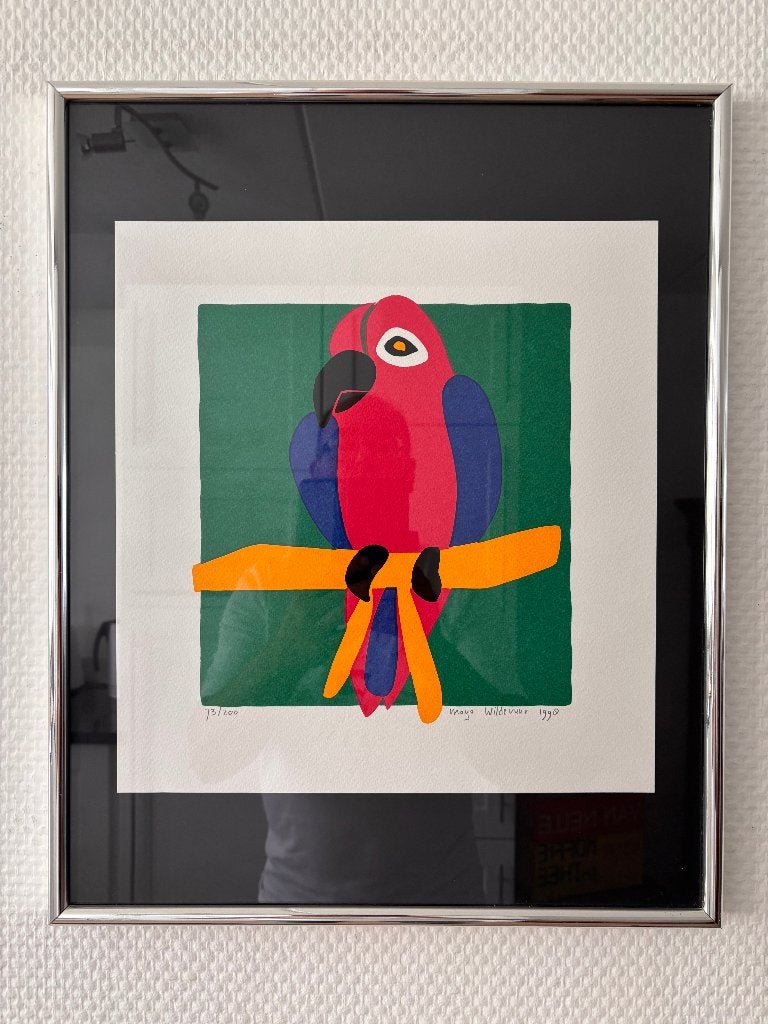 Zeefdruk Papegaai van Maya Wildevuur, gesigneerd, genummerd., Antiek en Kunst, Zeefdruk, Ophalen of Verzenden, Dieren en Natuur