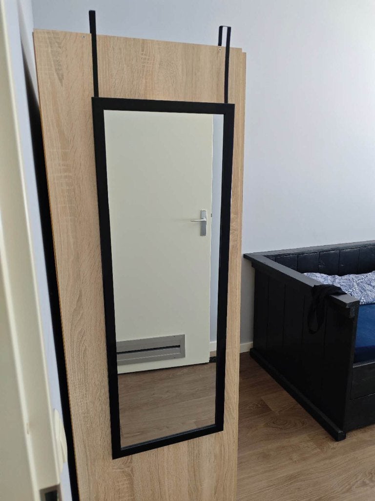 Zwarte deurspiegel / hangspiegel — 96  34 cm, Huis en Inrichting, Ophalen, Rechthoekig, Minder dan 50 cm, Minder dan 100 cm