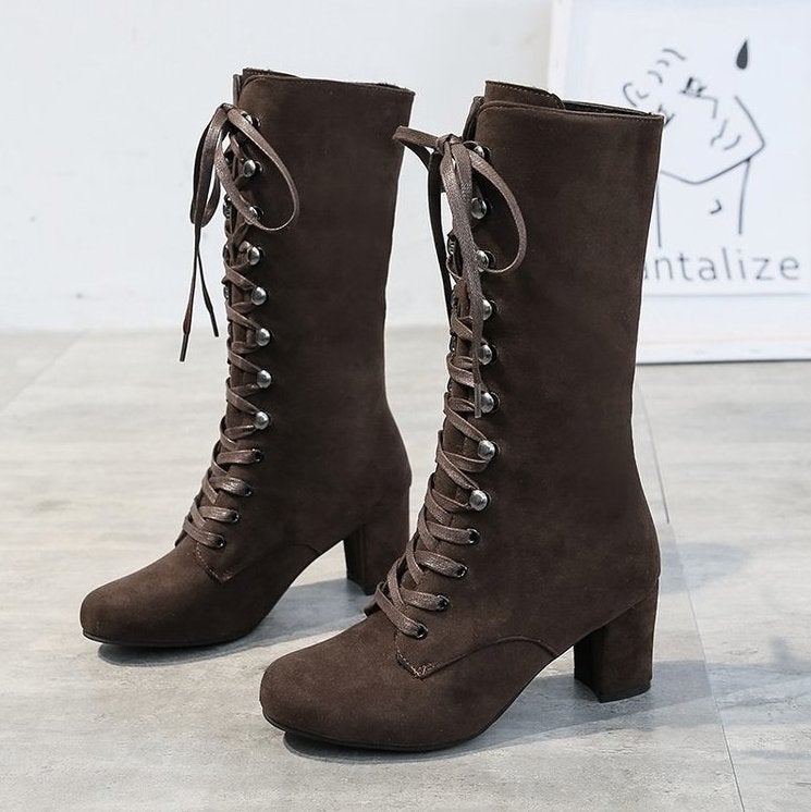 Bruine suede hoge veter dames laarzen veterlaarzen combat, Verzenden, Nieuw, Bruin, Hoge laarzen