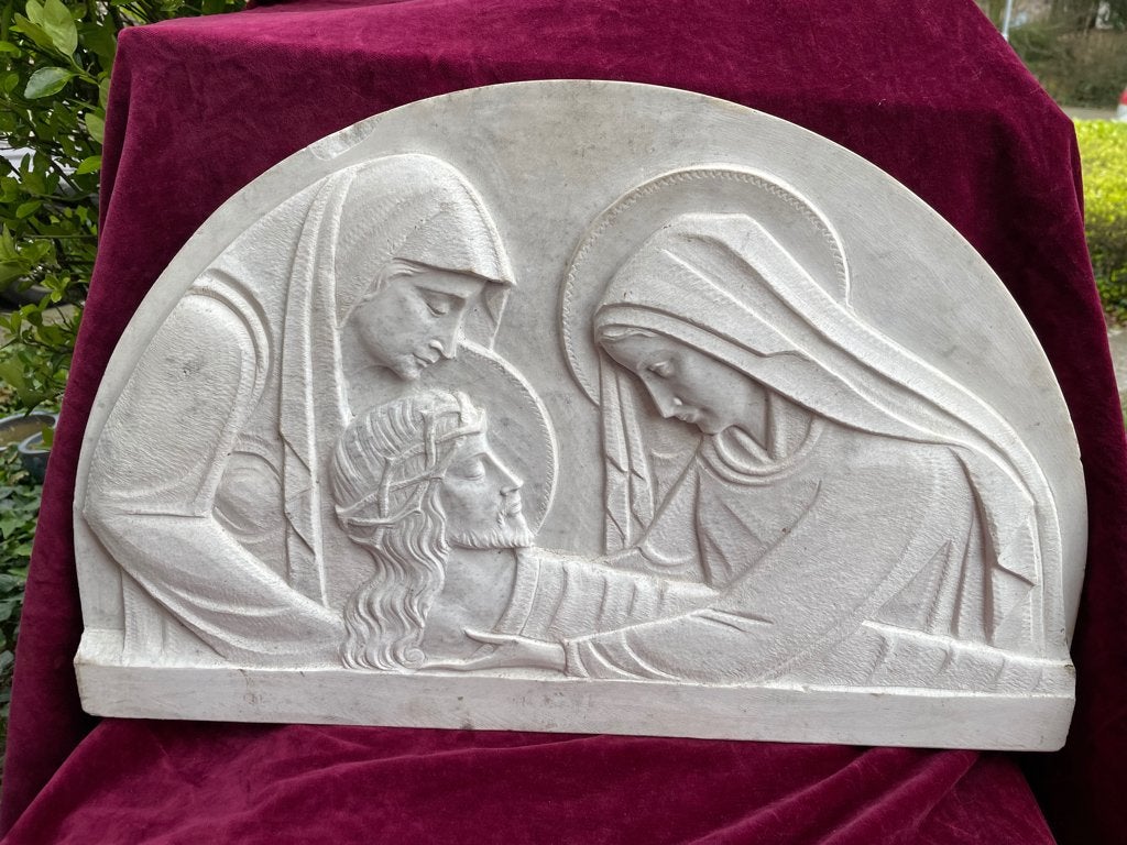 religieuze wandplaat van marmer of speksteen., Ophalen