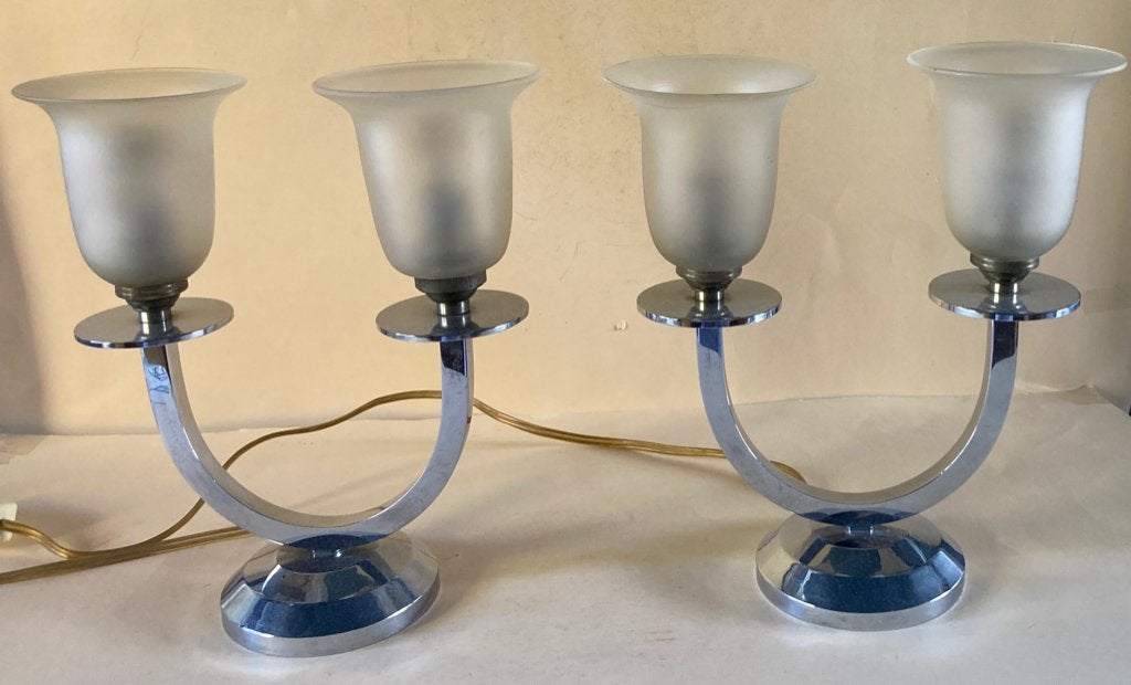 Stel Chroom Art-Deco Tafellampen, Ophalen of Verzenden