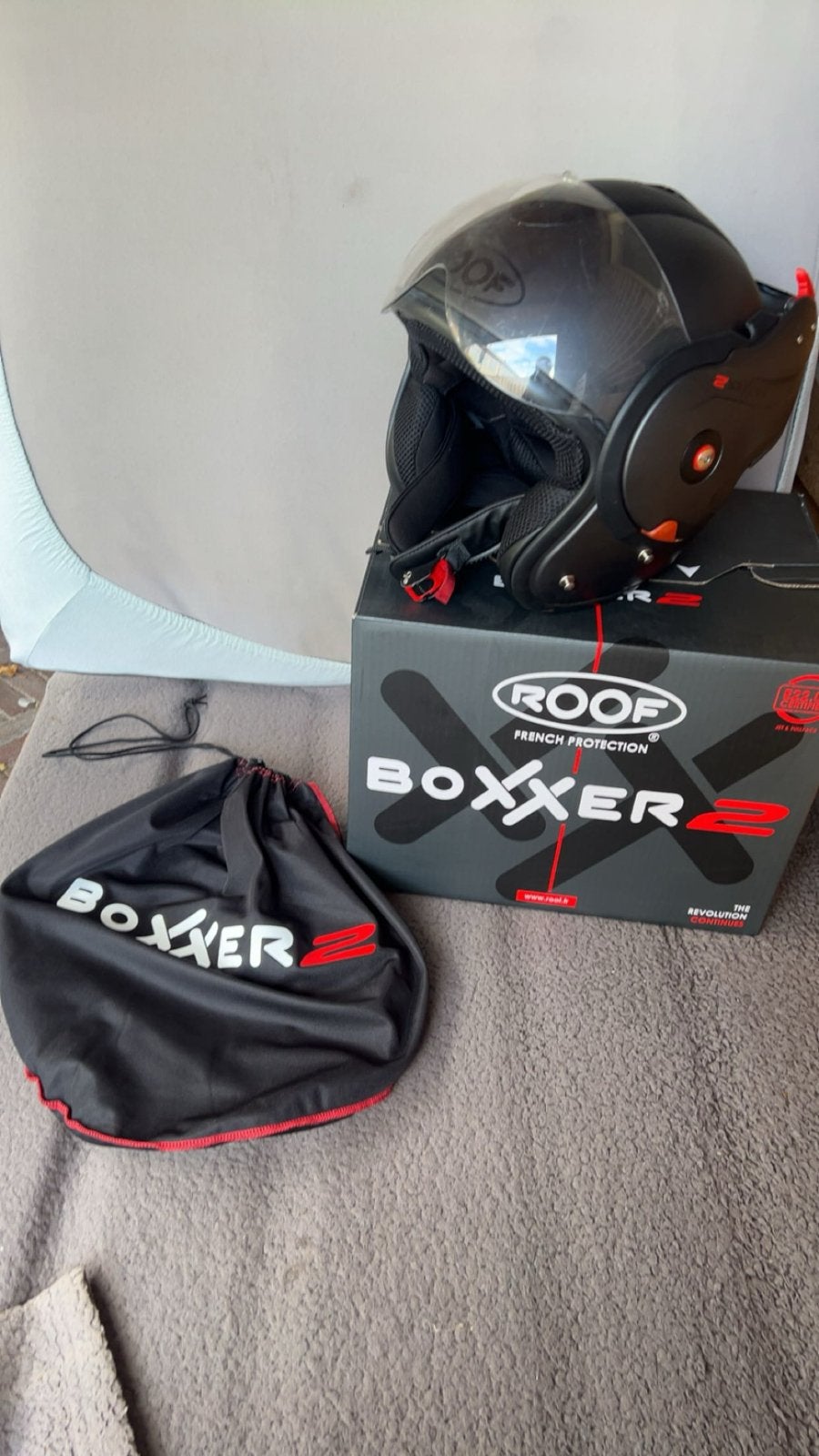 ROOF Boxxer 2 motorhelm - Zwart, inclusief doos en hoes, Ophalen, Tweedehands, Heren, Overige typen