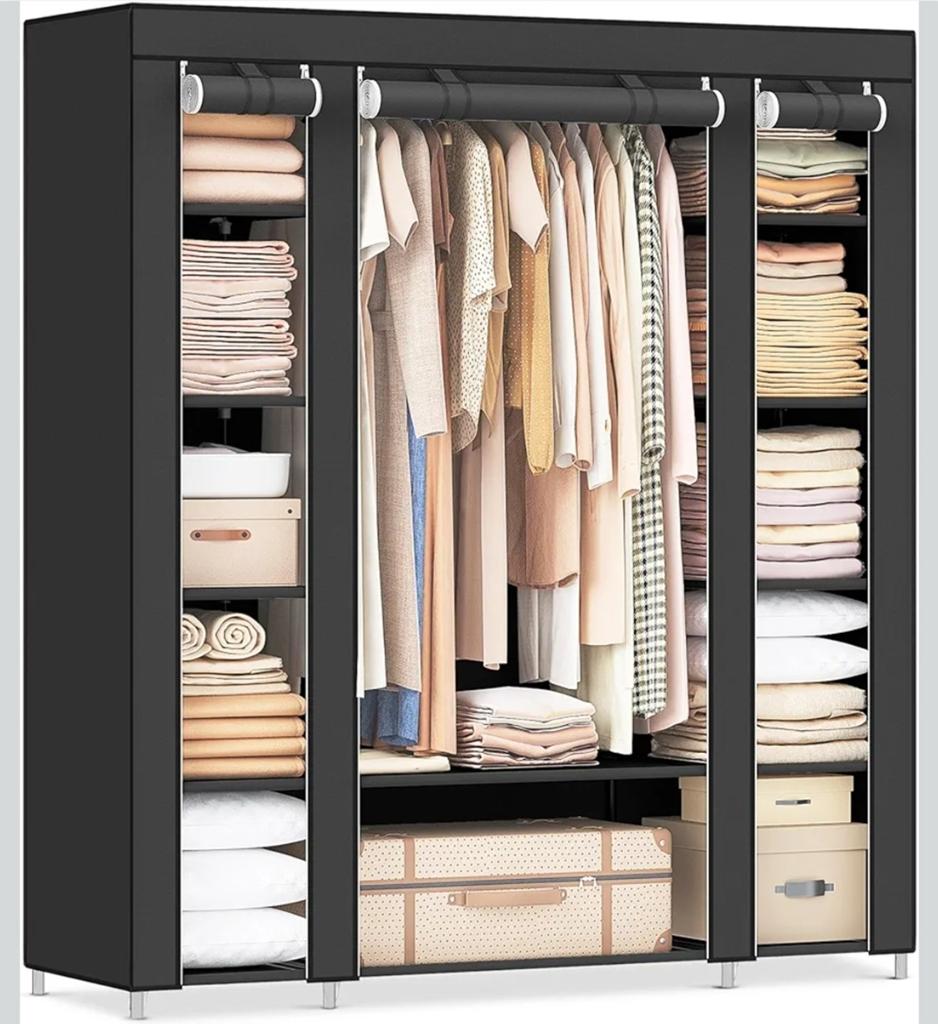 Als NIEUW: Zwarte stoffen kledingkast, Huis en Inrichting, Kasten | Kledingkasten, Ophalen, Overige materialen, 100 tot 150 cm