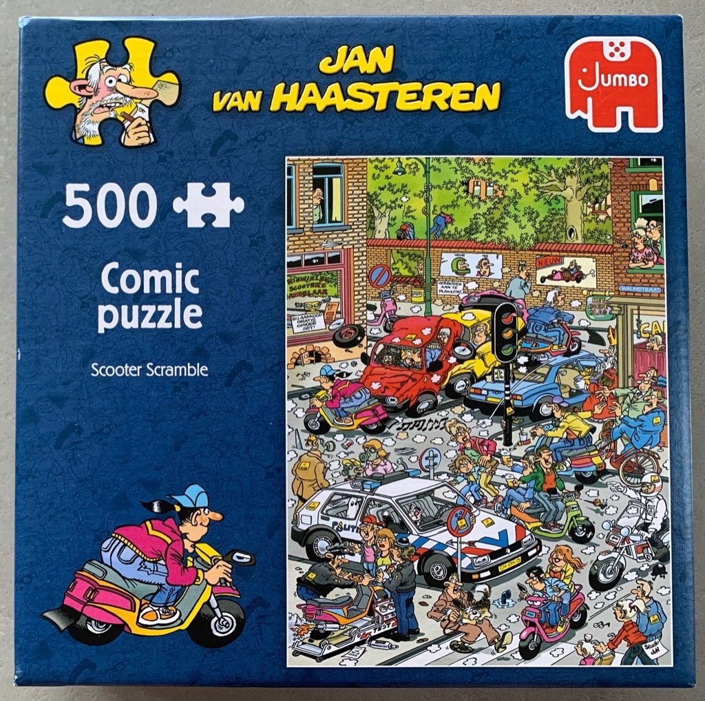 JAN VAN HAASTEREN puzzel SCOOTER SCRAMBLE, Hobby en Vrije tijd, Denksport en Puzzels, Ophalen of Verzenden, 500 t/m 1500 stukjes
