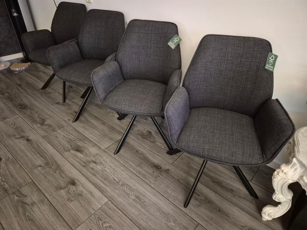 4x Nieuwe Draaibare Eetkamerstoelen - Grijs Stof, Huis en Inrichting, Stoelen, Ophalen, Modern, Draaibaar, Eetkamerstoel, Nieuw