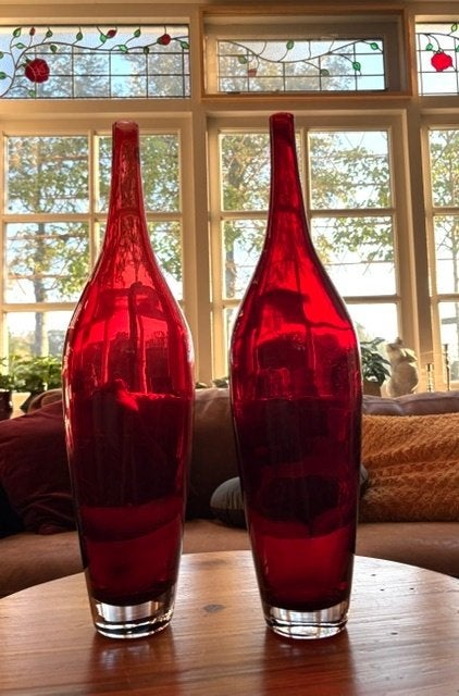 Grote robijnrode Salong vaas, Handgemaakt, 45 cm, Ophalen of Verzenden, Rood