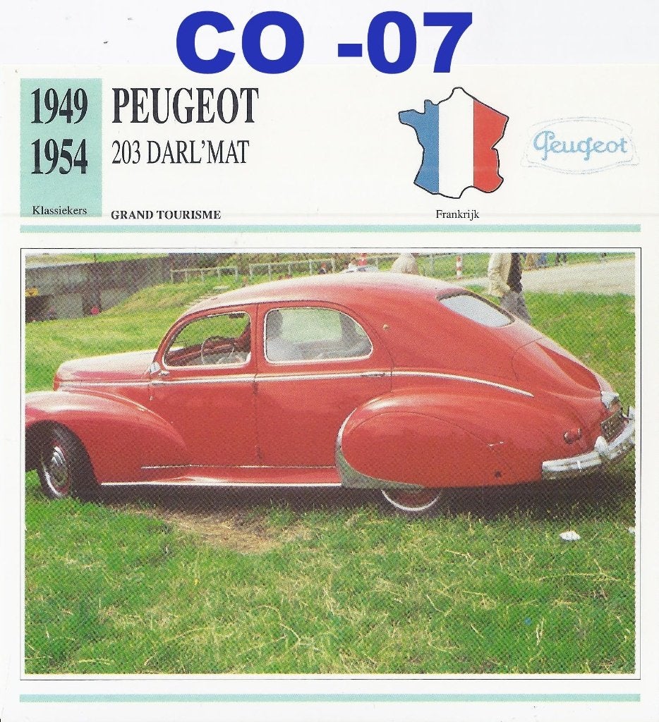 Co7 Autokaart Peugeot 203 Darl 'Mat ( 1949 - 1954 ), Ophalen of Verzenden, Zo goed als nieuw, Auto's